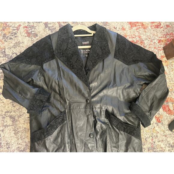 Vintage Wilsons Pelle Studio Thinsulate Black Leather & Suede Jacket Trench L - Picture 8 of 9